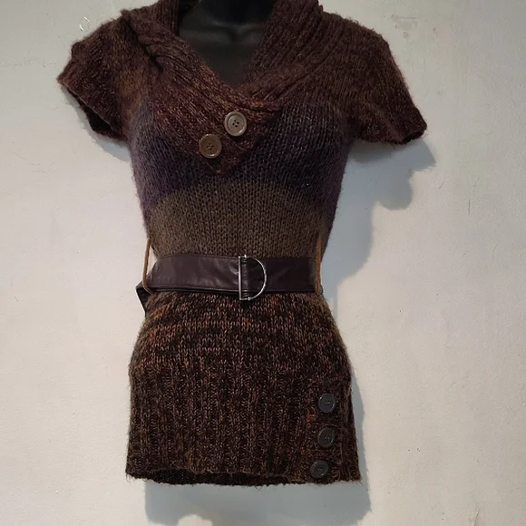 Derek Heart Brown and Purple Cowl Neck Sweater *Belt Not Included* - Picture 8 of 13